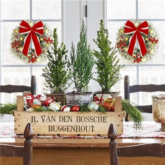 2 Pcs Mini Christmas Wreath, 15 inch Outdoor Lighted Christmas Wreath - Picture 5 of 7